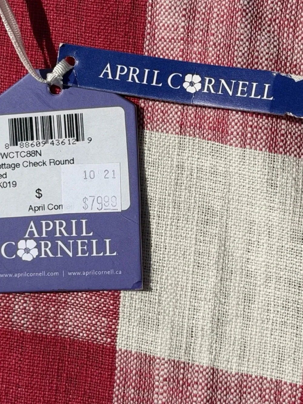 April Cornell Red Cottage Check Round Tablecloth 88